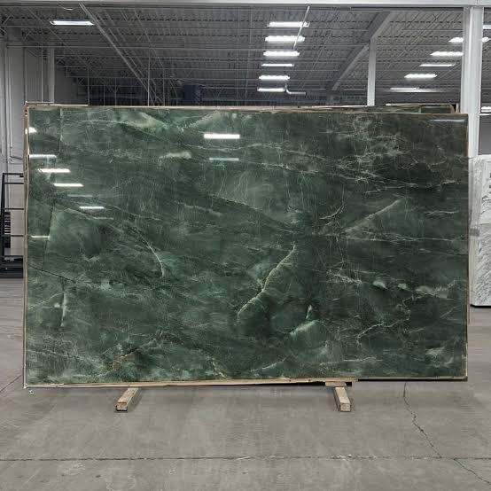 Polished Emerald Green marble slab with pale natural veining