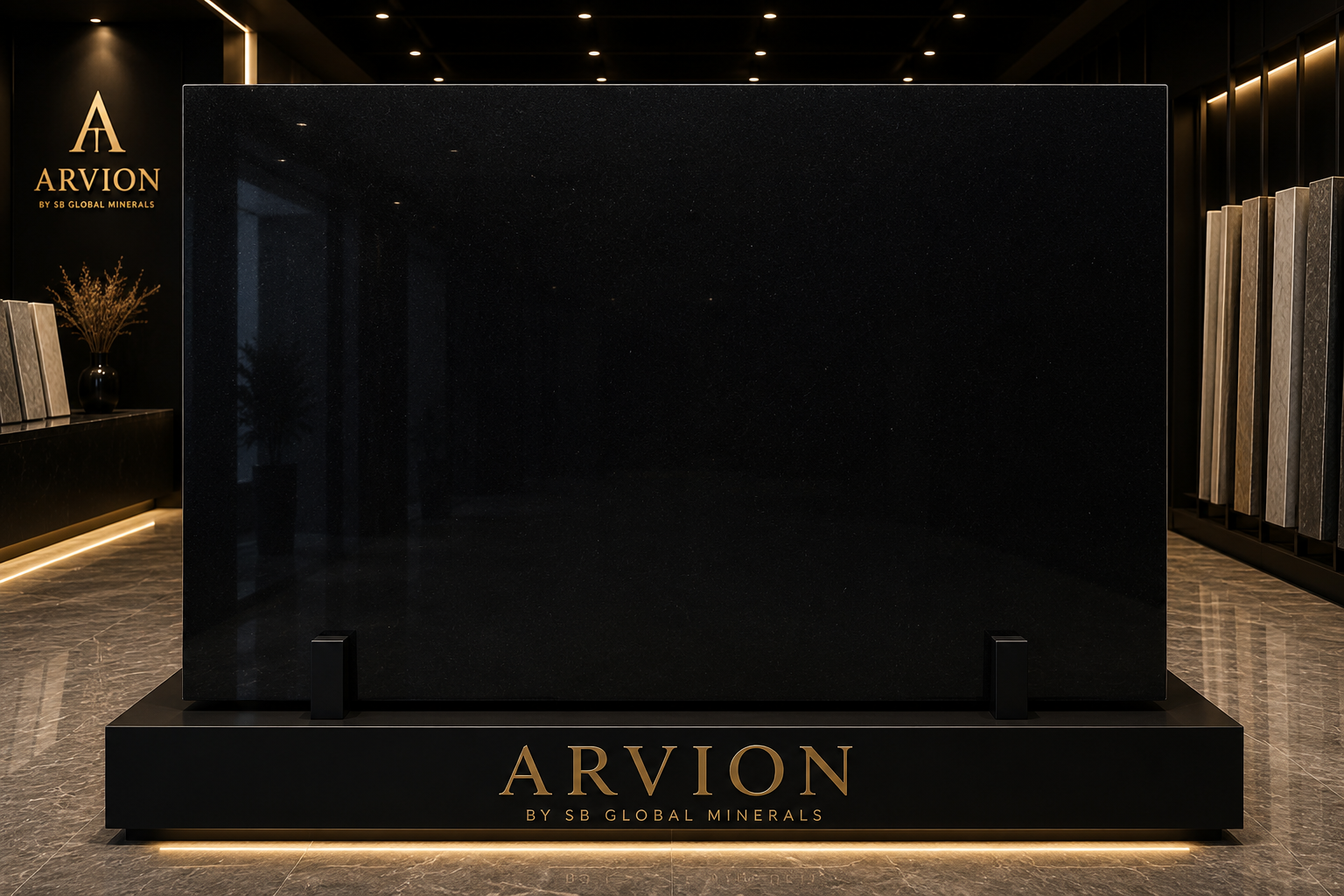 Full slab view of Rajasthan Black Granite showcasing its consistent, solid black surface and fine grain.